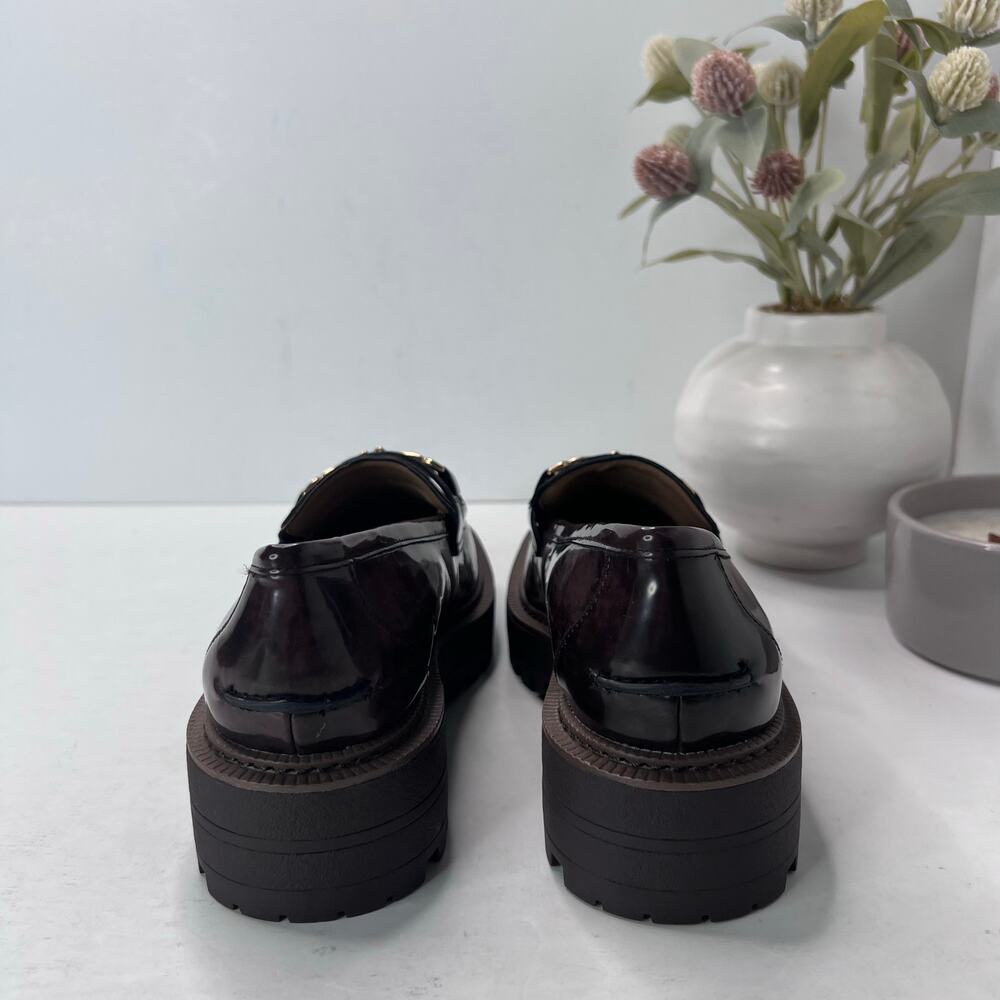 Sam Edelman Dark Brown Patent Loafers with Gold Hardware - Picture 3 of 7
